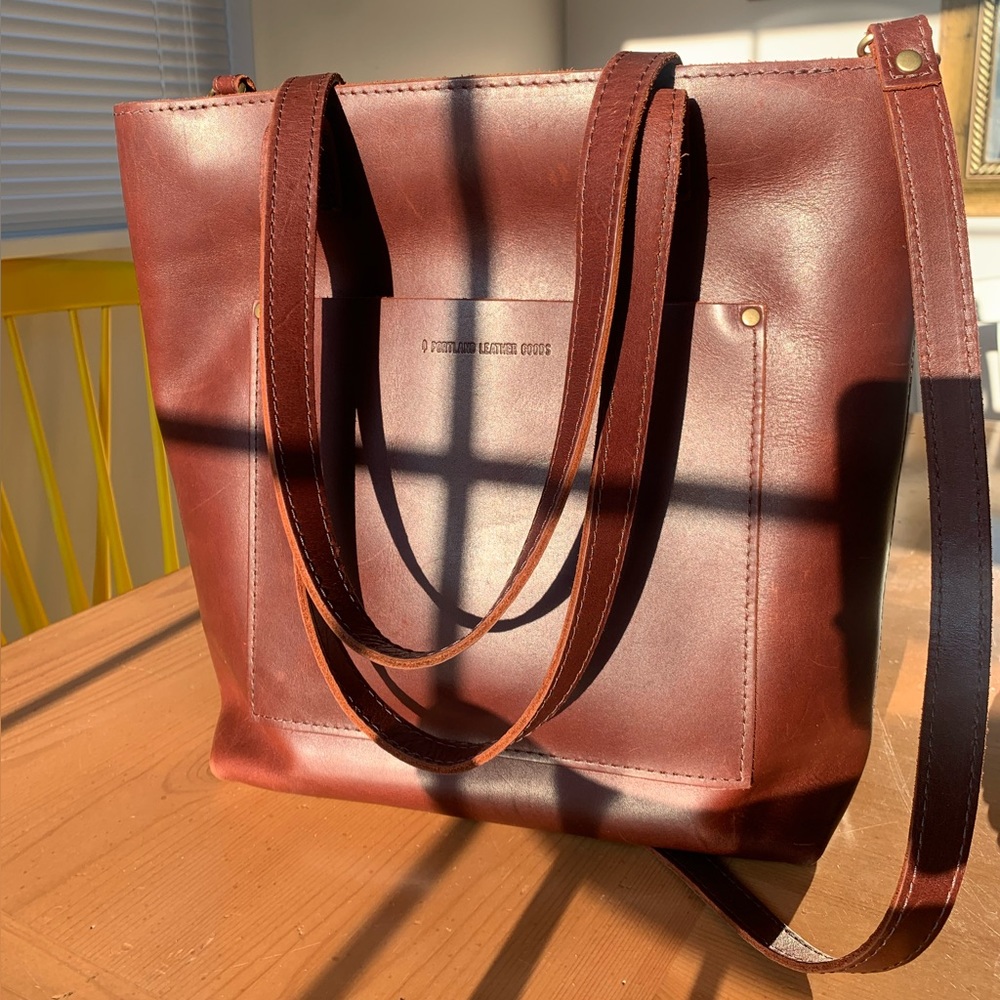 Portland Leather Crossbody Tote & Accordian Wallet in Cognac
